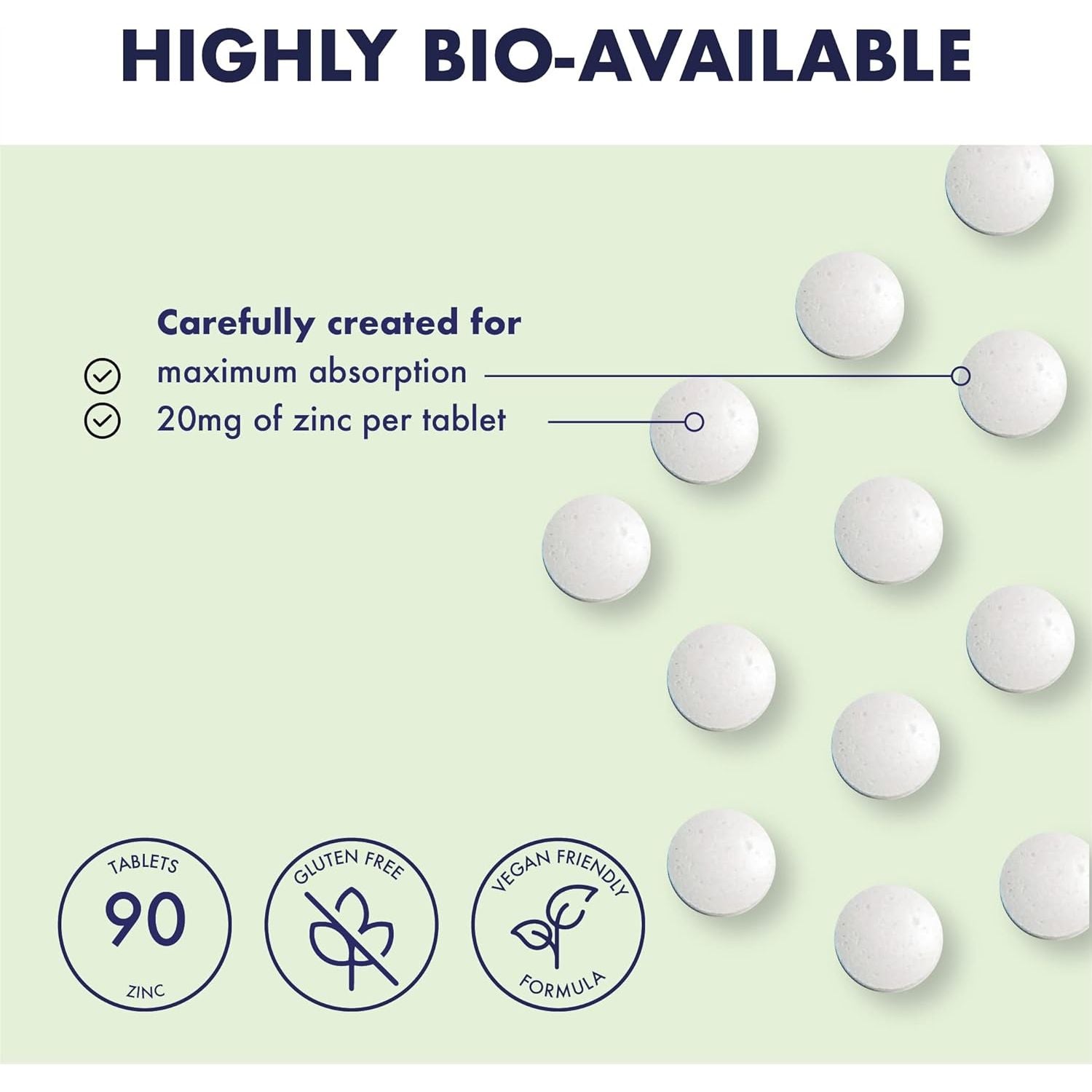 Higher Nature - Zinc - Immune System, Cognitive Function & Fertility Support - Gluten Free - Vegetarian & Vegan - 90 Tablets