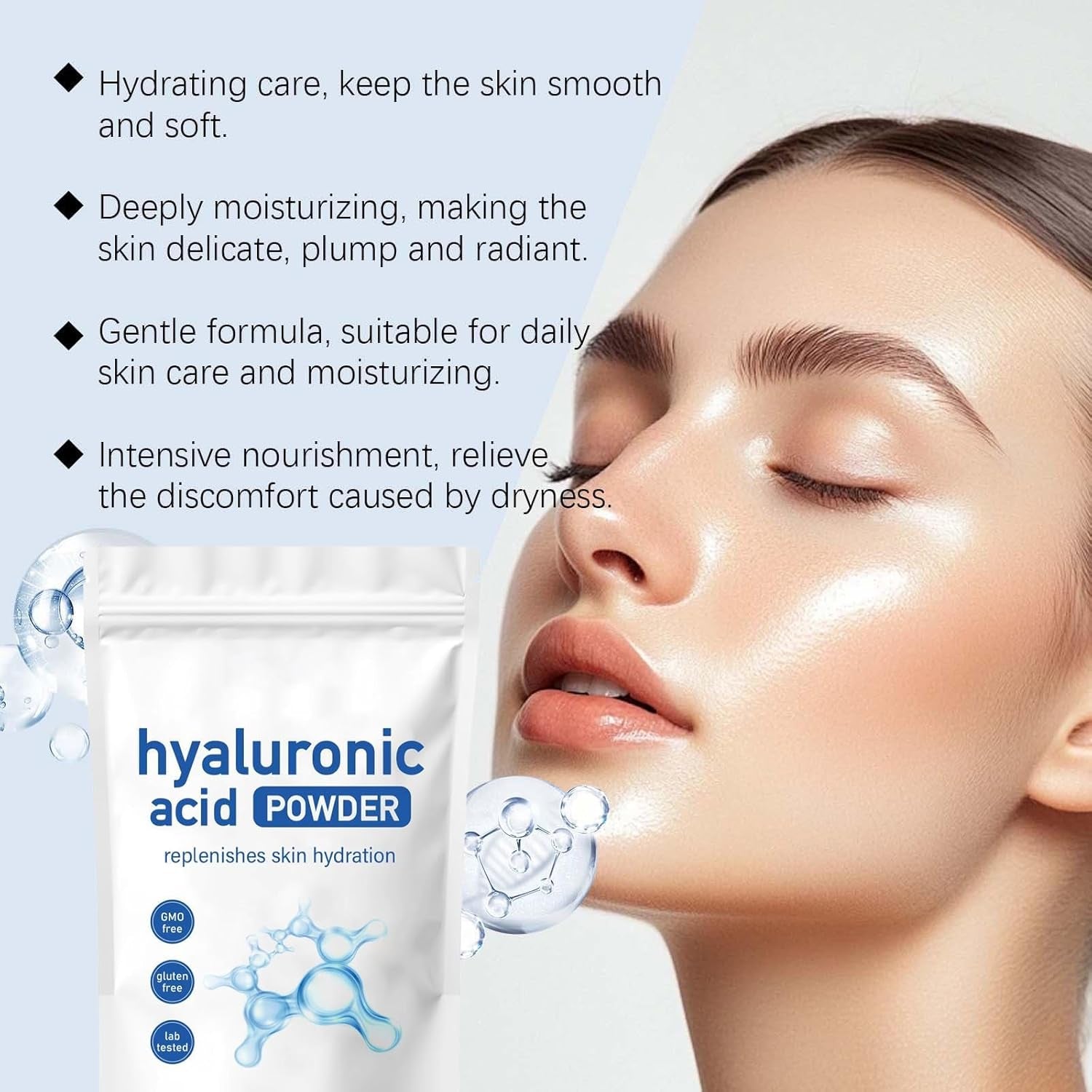 DEJIN Hyaluronic Acid Powder - Pure and Natural Hyaluronic Acid Powder for Face and Skin Care, Water-Soluble and Vegan with Low Molecular Weight, Ideal for DIY Facial Serum and Anti-Aging Treatments.