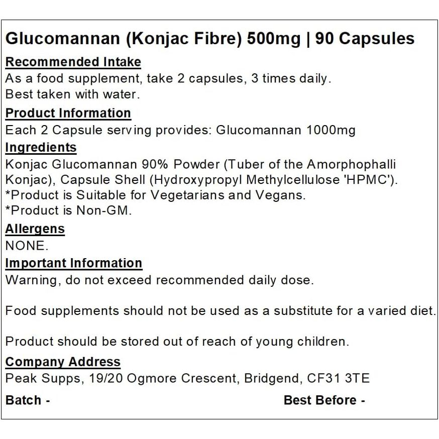 Glucomannan Capsules 500Mg | Konjac Fibre | Vegan (90)