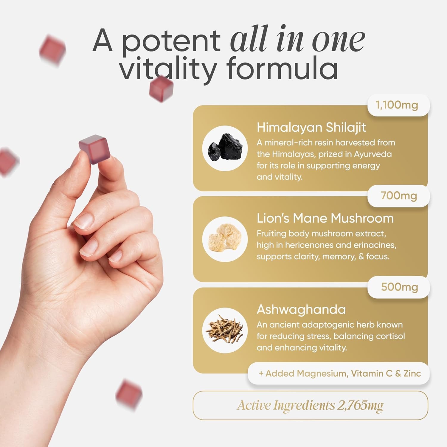 Revigr, Max Strength 2,765Mg, 90 Shilajit Gummies, Authentic Himalayan Origin + Lions Mane Mushroom, Ashwagandha, Magnesium, Zinc & Vitamin C, Vegan & Sugar-Free,Passion Fruit Flavour (45 Days Supply)