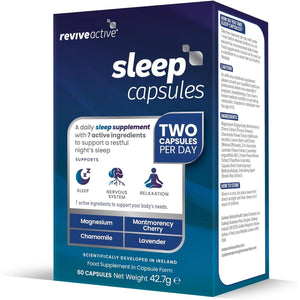 Revive Active Sleep Capsules - Daily Supplement with Magnesium, Montmorency Cherry, Chamomile & Lavender for Relaxation, Nervous System Support & Rest - 7 Active Ingredients - 30 Days Supply