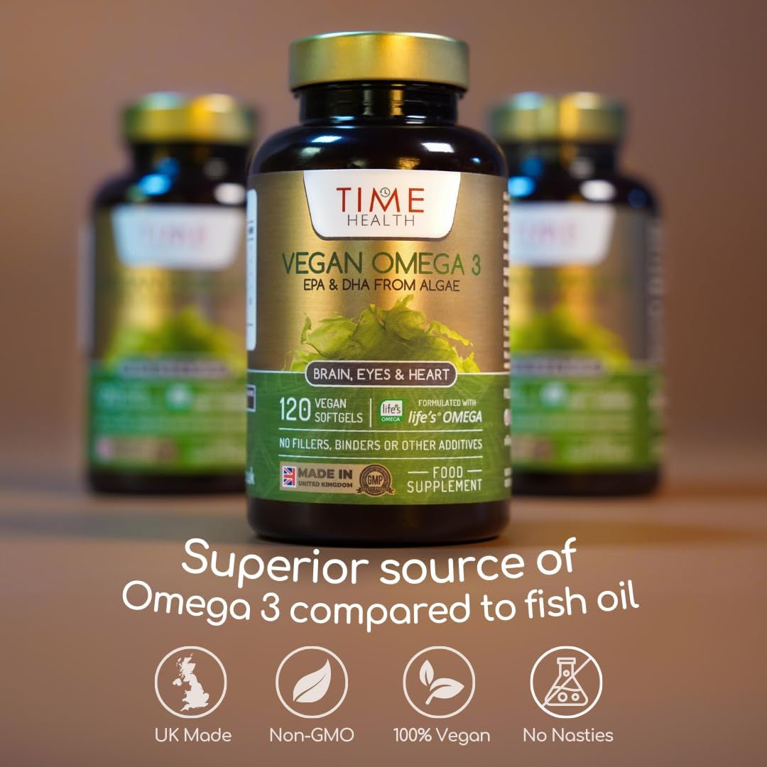 Vegan Omega 3 – EPA & DHA from Algae Oil – Premium Brand – Carrageenan-Free – Sustainable Algal Alternative to Fish Oil – Vegetarian Essential Fatty Acids – UK Made Supplement (120 Count (Pack of 1))