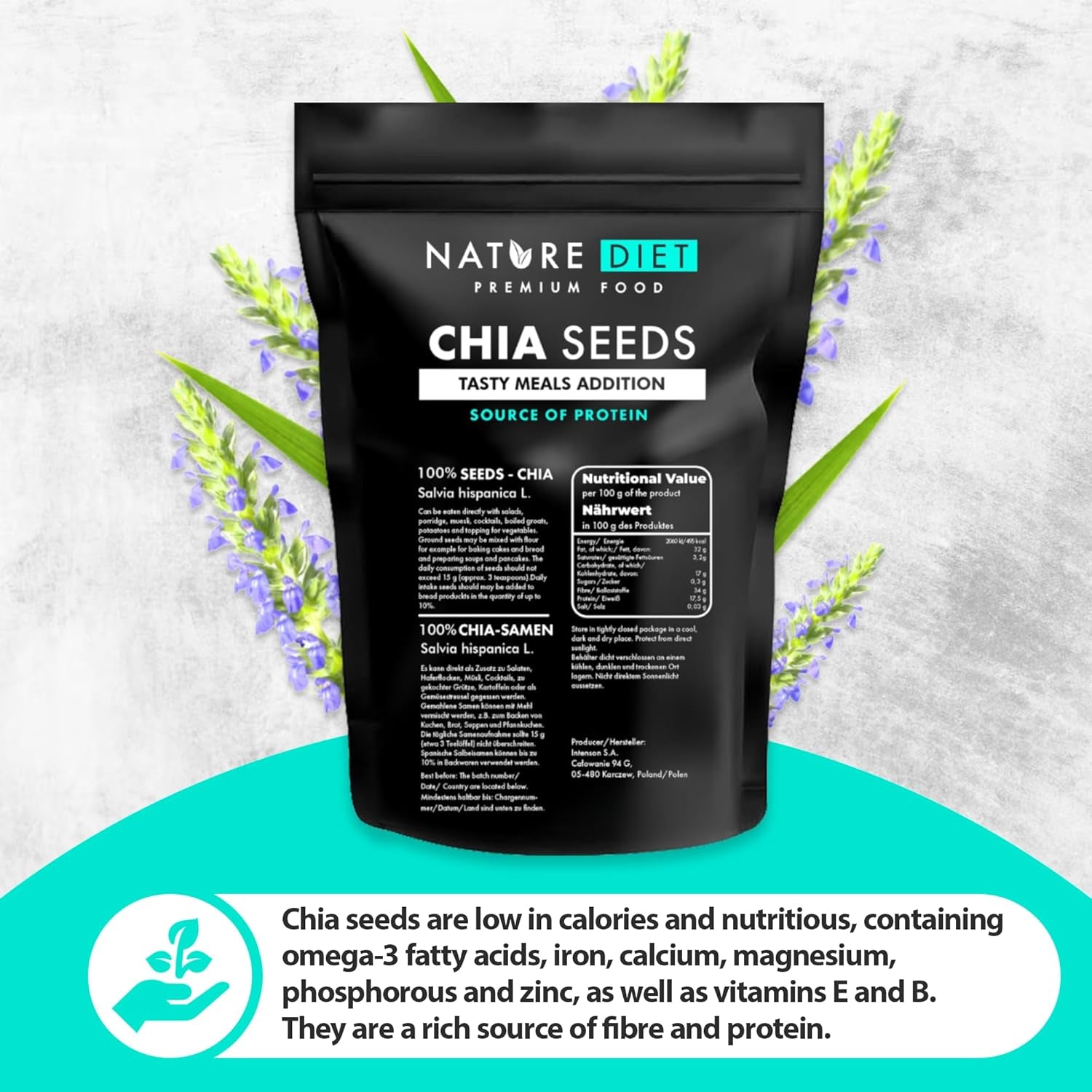 Nature Diet - Chia Seeds 2X 1000 G | Salvia Hispanica | High in Omega-3 | Source of Fiber