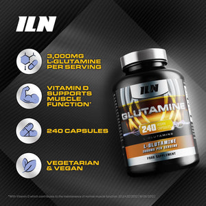 Glutamine - 3000Mg L Glutamine per Serving - Enhanced with D3 & B12 - Vegan and Vegetarian L-Glutamine (240 Capsules - 40 Servings)