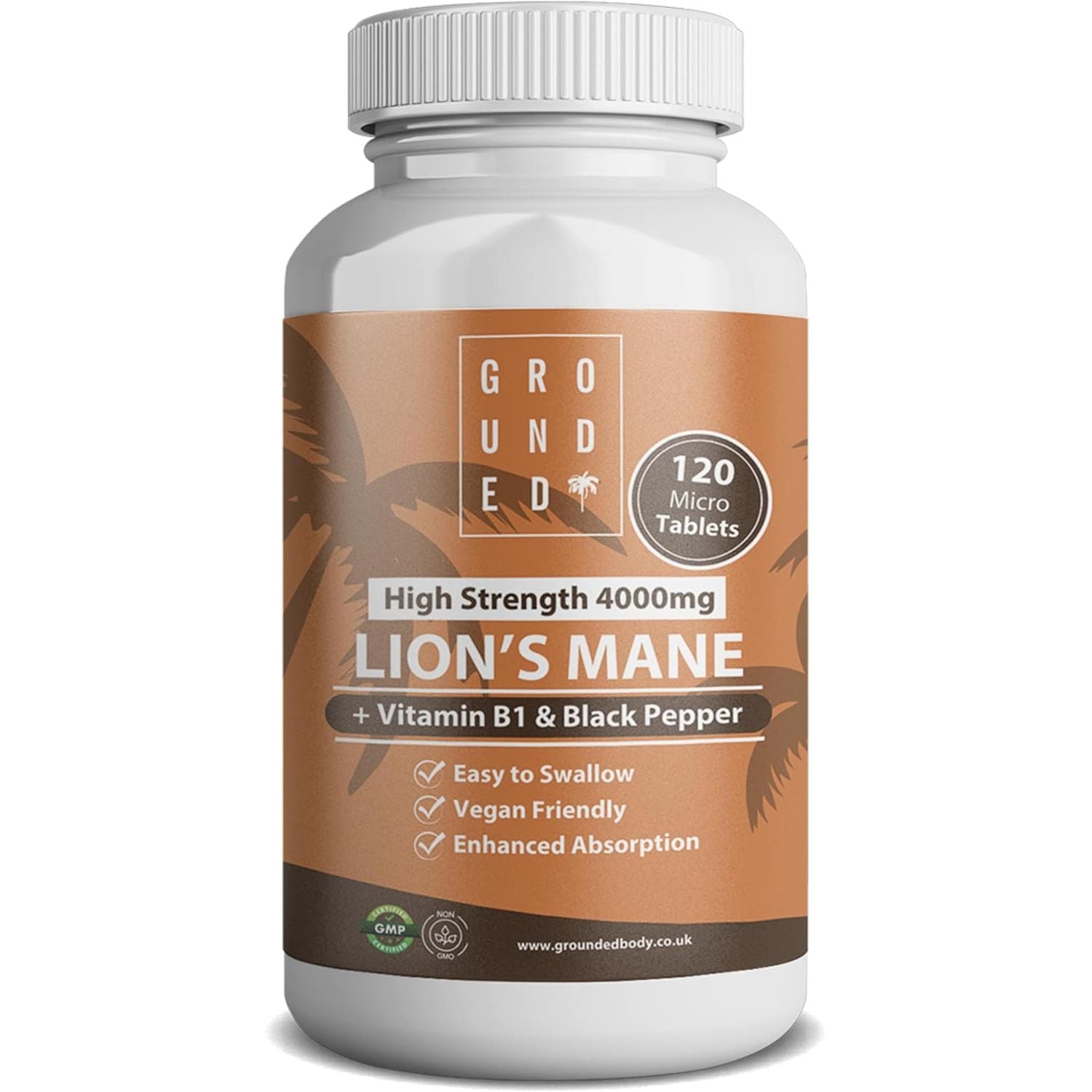 Grounded Lion’S Mane 4,000Mg High Strength 15:1 Extract | 120 Tablets | with Vitamin B1 & Black Pepper for Optimal Absorption | 2 Month Supply. UK Made Mushroom Supplement