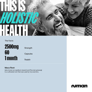 Numan - Maca Root Capsules for Men 2500Mg - High Strength Peruvian Maca Supplement - 60 Vegan Capsules Non-Gmo