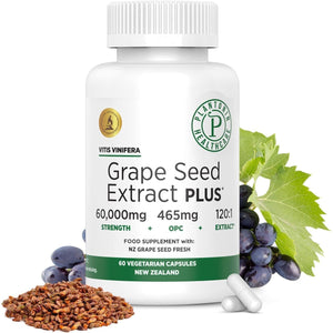 Plantonin Grape Seed Extract Capsules, 465 Mg – Polyphenols Supplement for Optimal Blood Flow & Kidney Support | 60 Capsules with 93% Opcs – 60,000Mg Strength, GMO & Gluten-Free