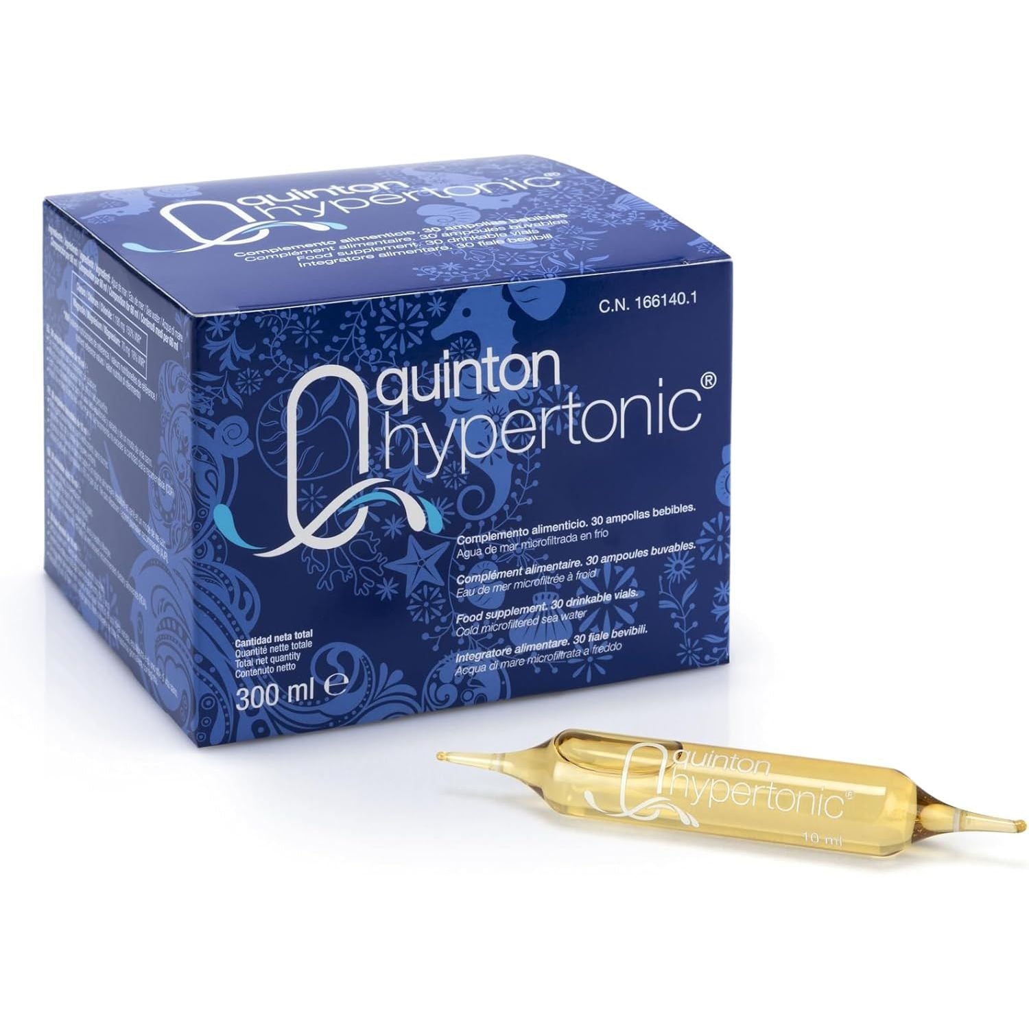 Eau De Quinton - Quinton Hypertonic, 100% Natural Hypertonic Seawater, with Magnesium and Micronutrients, 30 Drinkable Ampoules of 10 Ml