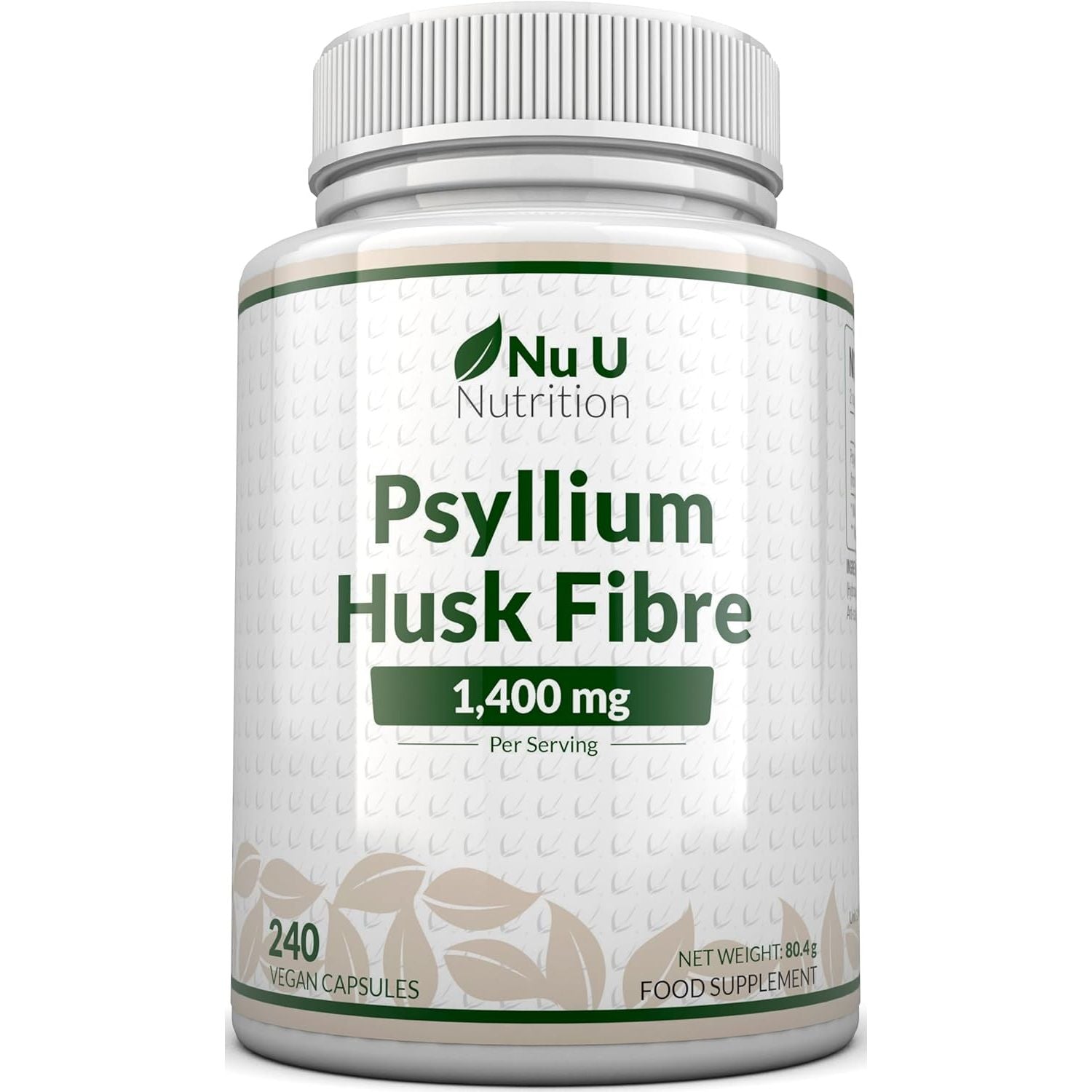 Psyllium Husk Fibre Supplement - 1400Mg per Serving - 240 Vegan Capsules - Natural Soluble Prebiotic Fiber from Plantago Ovata Seeds - Made in the UK - Nu U Nutrition