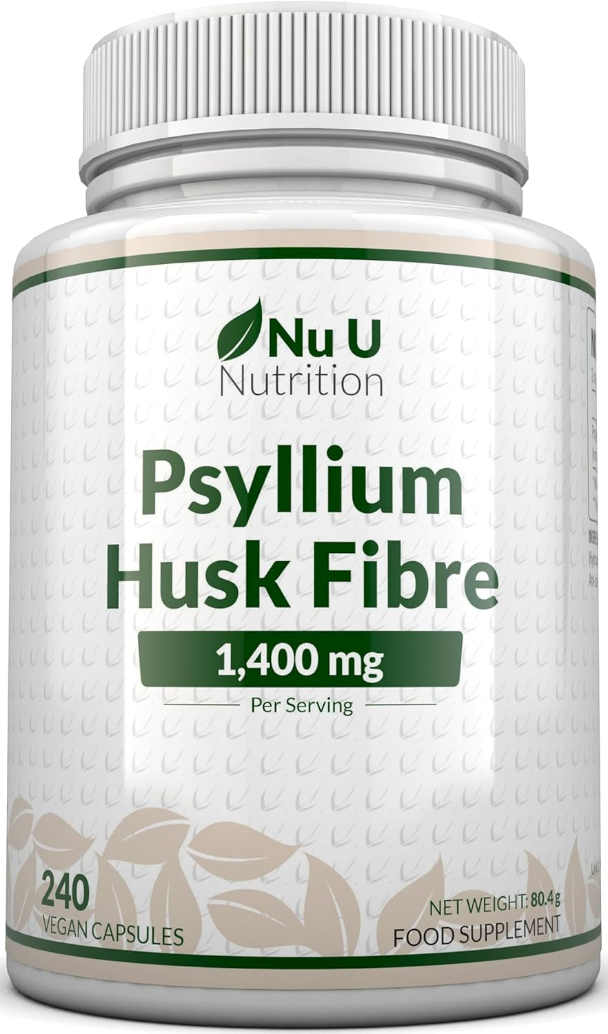 Psyllium Husk Fibre Supplement - 1400Mg per Serving - 240 Vegan Capsules - Natural Soluble Prebiotic Fiber from Plantago Ovata Seeds - Made in the UK - Nu U Nutrition