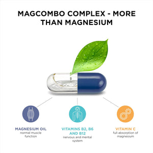 Magcombo - Concentrated Pure Magnesium, Special Oily Formula for Maximum Absorption, Enriched with Vitamins B2, B6, B12 and C, 1 Capsule Daily, Laboratory Tested