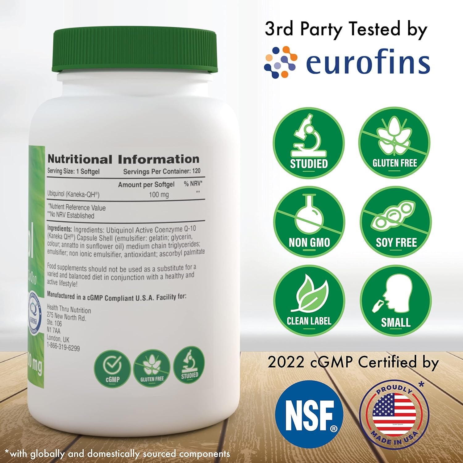 Ubiquinol 100Mg 120 Softgels (Duosoluble: Water & Lipid) Superior Absorption Coq-10 (As Kaneka Ubiquinol) Non-Gmo by Health Thru Nutrition