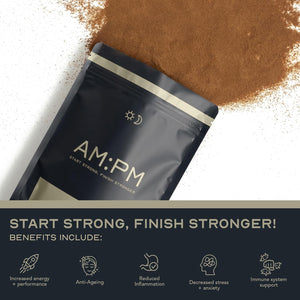 AM:PM Nutrition Mushroom Coffee with Lion'S Mane, Reishi & Cordyceps - Healthy Energy & Focus Boost - a Blend of Arabica & Robusta Coffee with Functional Mushrooms - 30 Servings