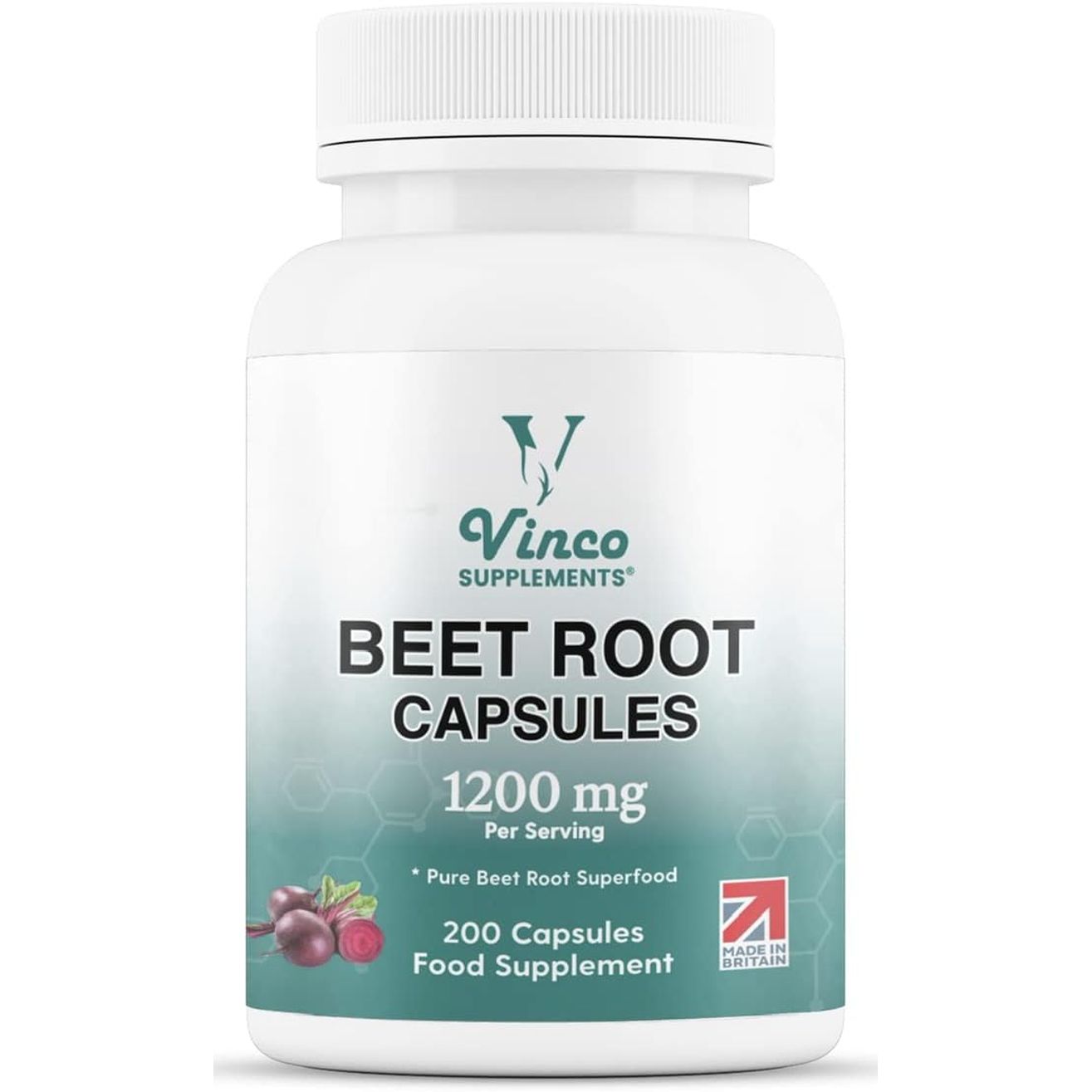 Vinco Beetroot Capsules - 1200Mg Organic Beetroot Powder per Serving - Uk-Made, Non-Gmo, Gluten-Free, Vegan Food Beet Root Supplements - Support Blood Pressure, Digestion, Immune System - 200 Capsules