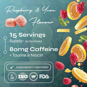 Known Delicious Pre-Workout Gummies - 80Mg Caffeine, 100Mg Taurine, B Vitamins - Natural Raspberry & Yuzu Flavour - 60 Vegan Gummies, 15 Servings