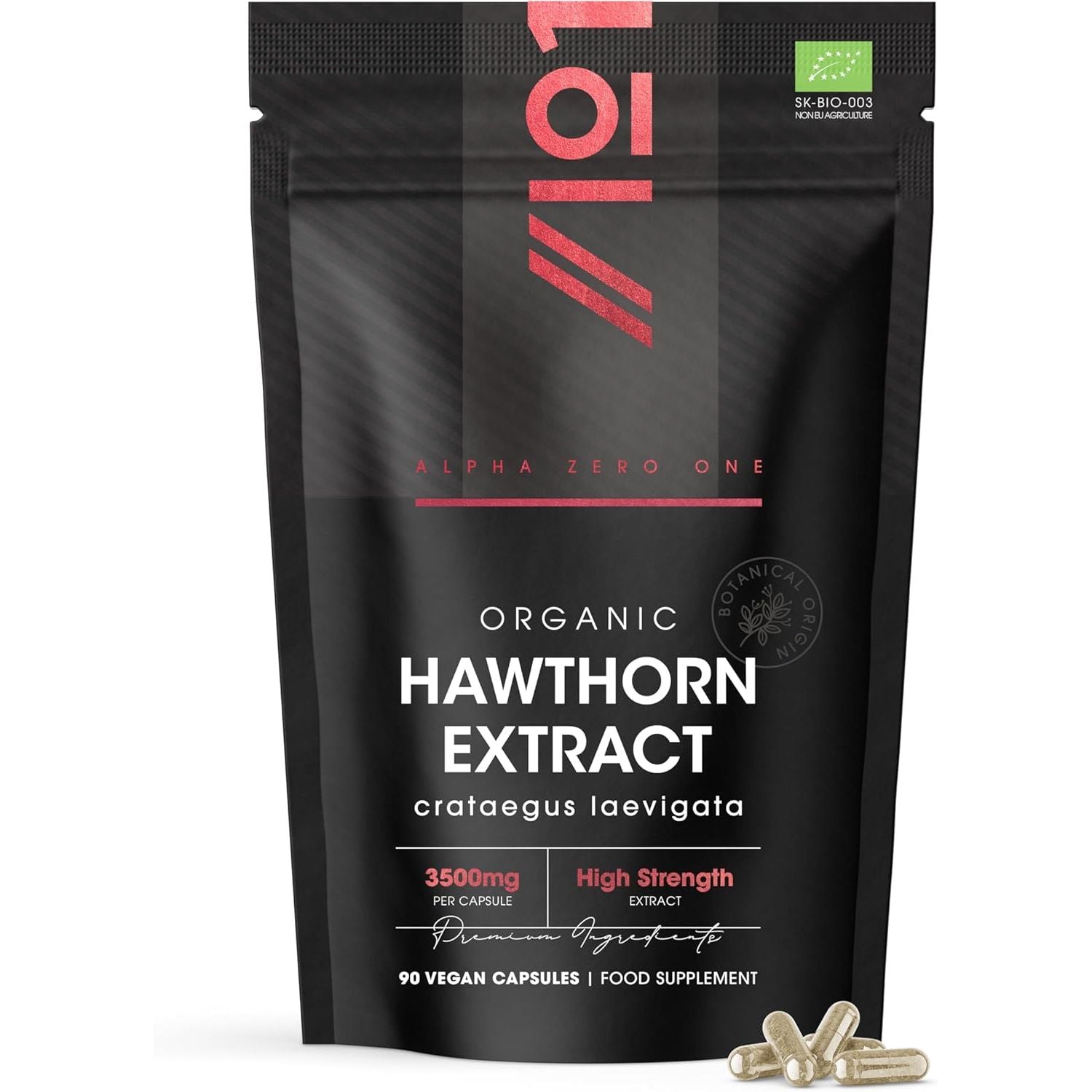 Organic Hawthorn Extract 3500Mg – 90 Vegan Capsules – High Strength Hawthorn Berry Supplement 7:1 Extract – Resealable and Recyclable Pouch by Alpha01