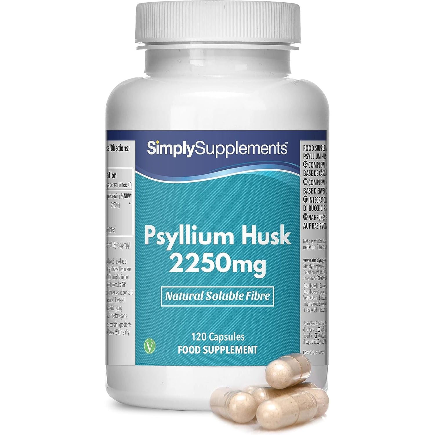 Pure Psyllium Husk Capsules | Supports Digestive Health & Fibre Intake | 120 Capsules = 40 Days Supply | Manufactured in the UK in Accordance with GMP Standards