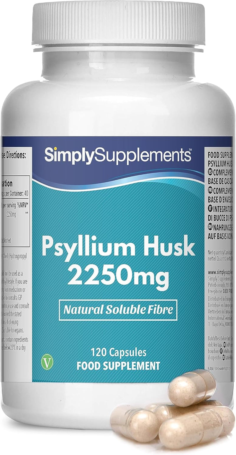 Pure Psyllium Husk Capsules | Supports Digestive Health & Fibre Intake | 120 Capsules = 40 Days Supply | Manufactured in the UK in Accordance with GMP Standards