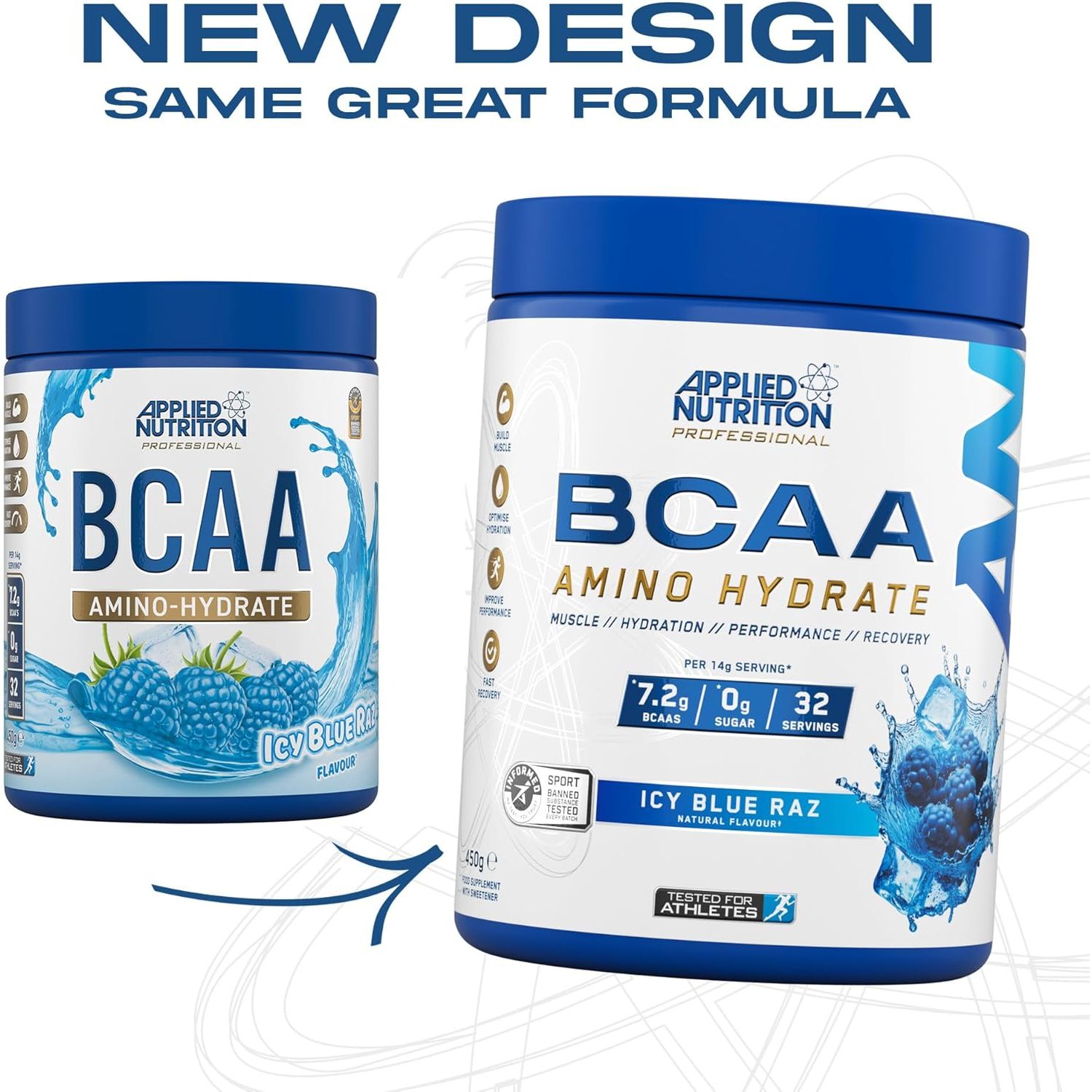 Applied Nutrition BCAA Powder - Branched Chain Amino Acids Bcaas Supplement, Amino Hydrate Intra Workout & Recovery Energy Drink (450G - 32 Servings) (ICY Blue Raz)