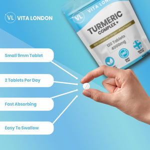 Turmeric Tablets 4000Mg | Turmeric Supplement with Added Black Pepper & Ginger | 120 High Strength Curcumin Tablet (Gummies, Not Capsule or Powder) | Vegan, Made in UK