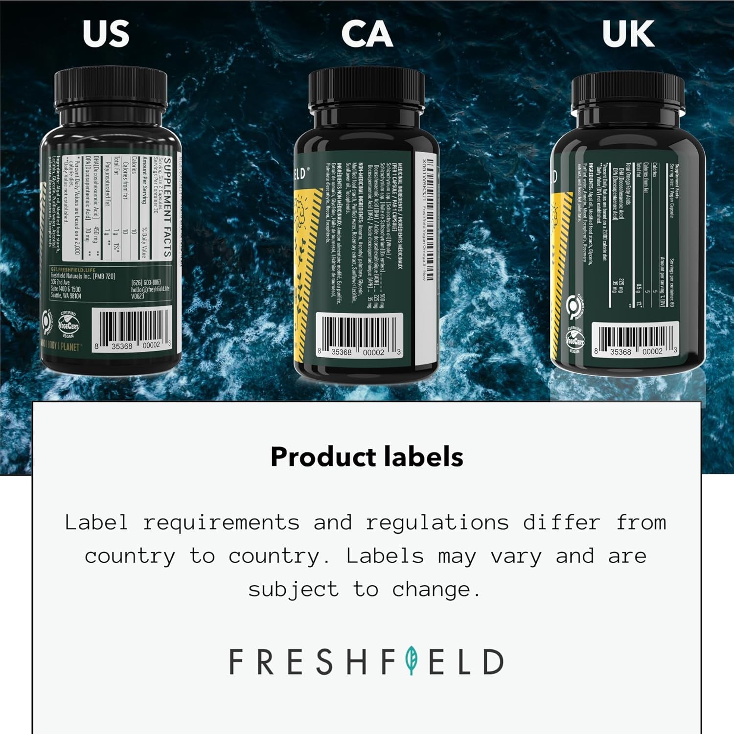 Freshfield Vegan Omega 3 DHA & DPA Supplement: Premium Algae Oil, 2 Month Supply, Plant Based, Sustainable, Premium and Mercury Free. Supports Heart, Brain, Joint Health