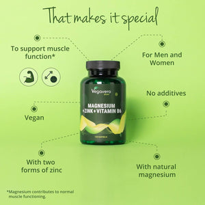 Vegavero ZM+ Supplements | Zinc + Magnesium + Vitamin B6 | Improved Absorption of Zn Aspartate + Citrate | Muscle Growth | for Men and Women | Vegan