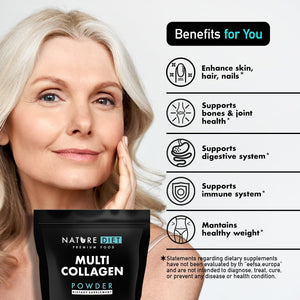 Nature Diet Multi Collagen Powder Unflavored 400G, Hydrolysed Highly Bioavailable Collagen Peptides Type: I, II, III, V and X, Protein Powder, Collagen Supplements for Woman