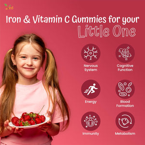 Iron Gummies Kids,15 Day Supply, Natural Strawberry Flavour, 30 Chewable Vegan Gummies, Vegetarian Friendly, Energy & Immune System, Kids Iron Gummies, GMO & Gluten Free.