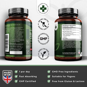 Maca Root Capsules 5000Mg (High Strength) – 180 Vegan Black (6 Month Supply) Not Tablets 100% Peruvian with L-Arginine, Panax Ginseng & Pepper Made in UK by Nutravita