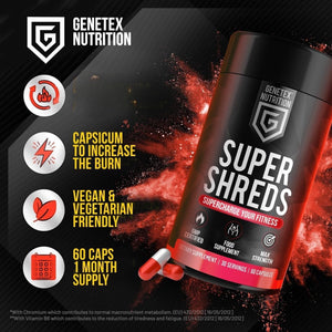 Super Shreds Fat Burner - Natural Weight Balance & Water Support Supplement for Men & Women - Supports Relaxation, Weight Loss, 60 Capsules, Caffeine Powered | Vegan UK Made
