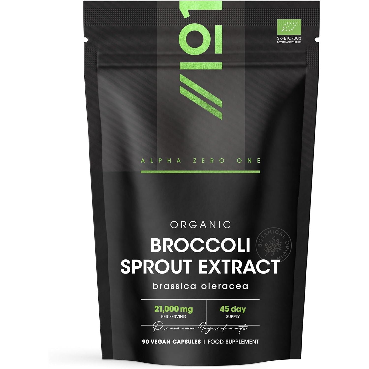 Organic Broccoli Sprout Extract 21,000Mg - 90 Vegan Capsules - High Strength 15:1 Brassica Oleracea Supplement Extract - Resealable and Recyclable Pouch - by Alpha01