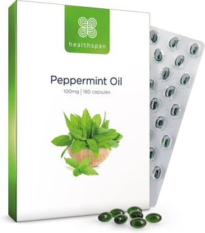 Healthspan High Strength Peppermint Oil 100Mg (180 Capsules) | Helps to Support a Healthy Digestion | One-A-Day & Easy to Swallow Capsule | Vegan