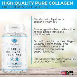 Marine Collagen Tablets 180 Days Supply High Strength Collagen Tablets - Hydrolyzed Dairy & Gluten Free for Skin, Hair, and Muscle & Joints - 6 Months Supply