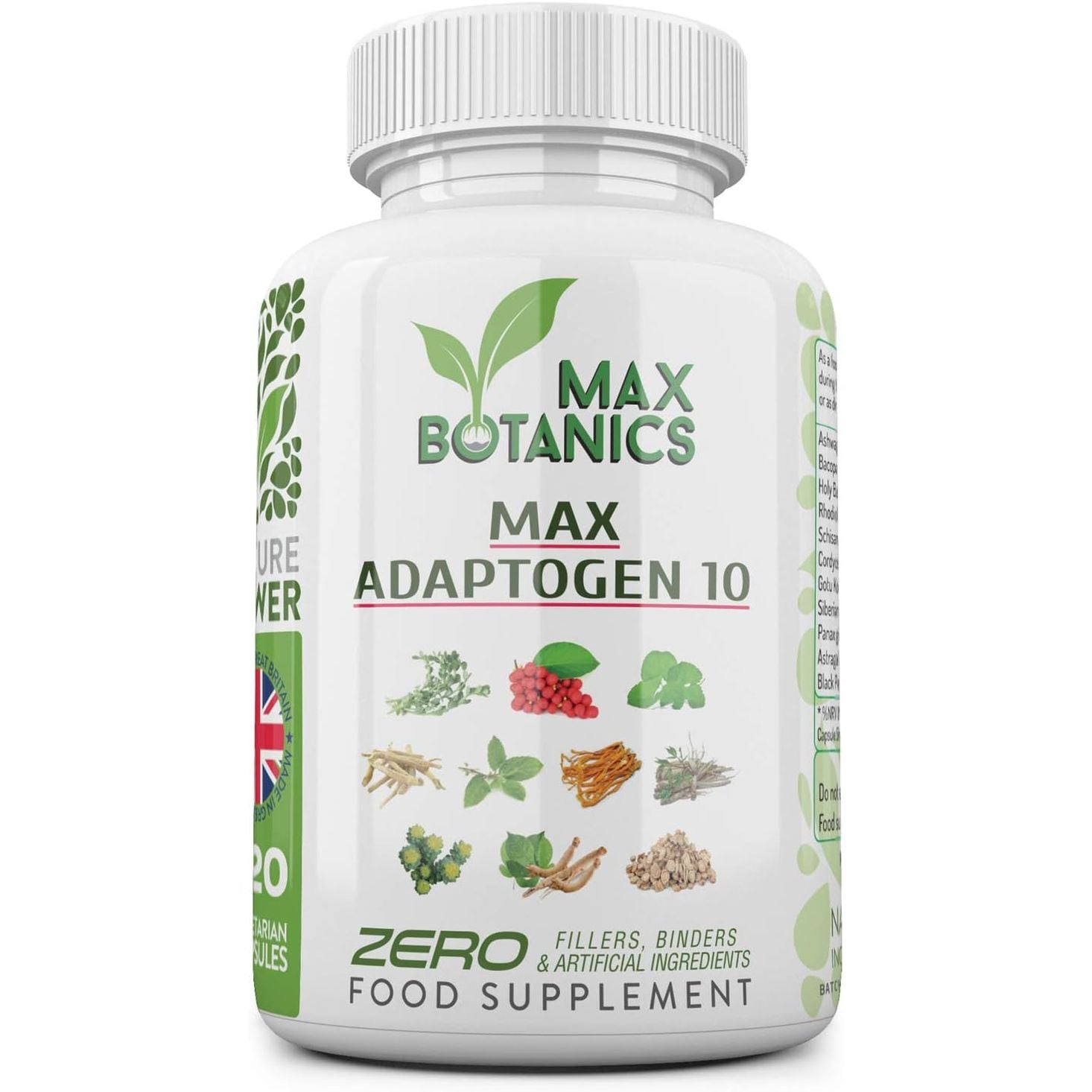 Max Adaptogen 10 | Ayurvedic Herbs | Ashwagandha, Bacopa, Holy Basil, Rhodiola Rosea, Schisandra, Cordyceps, Gotu Kola, Siberian & Panax Ginseng, Astragalus (120 Capsule Bottle)
