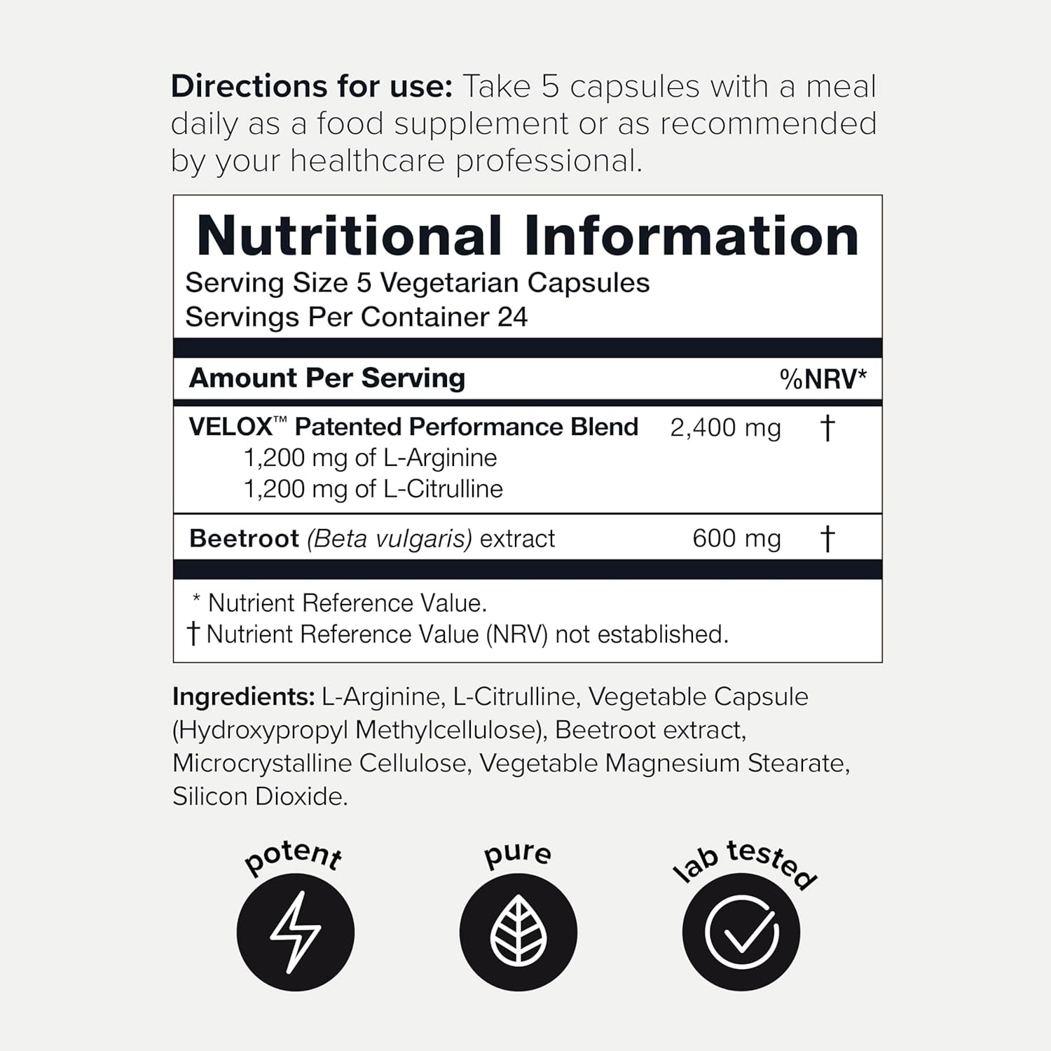 3,000Mg Nitric Oxide Supplement - 99% Purified L-Arginine and L-Citrulline - Beet Root - Clinically Studied Velox Blend - Nitric Oxide Booster for Men - 120 Capsules - Toniiq