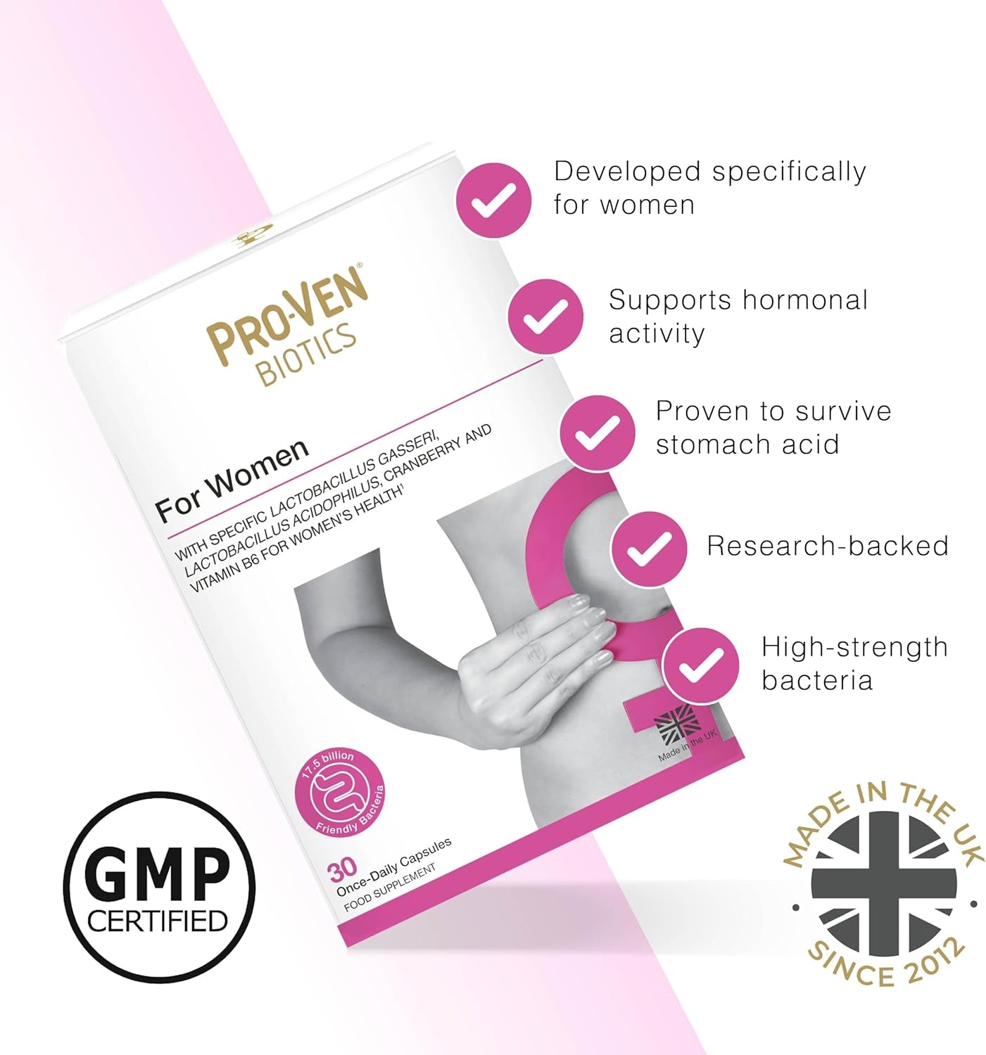 Pro-Ven Probiotics for Women Intimate Flora, Gut Health & Hormone Support 17.5 Billion CFU Clinically Tested Friendly Bacteria 30 Capsules