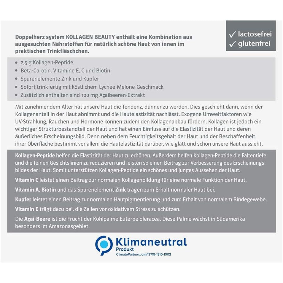 Doppelherz Collagen Beauty, 30 Drinking Bottles - with Collagen Peptides, Açai Extract, Biotin, Zinc - Anti-Wrinkles, Skin Health