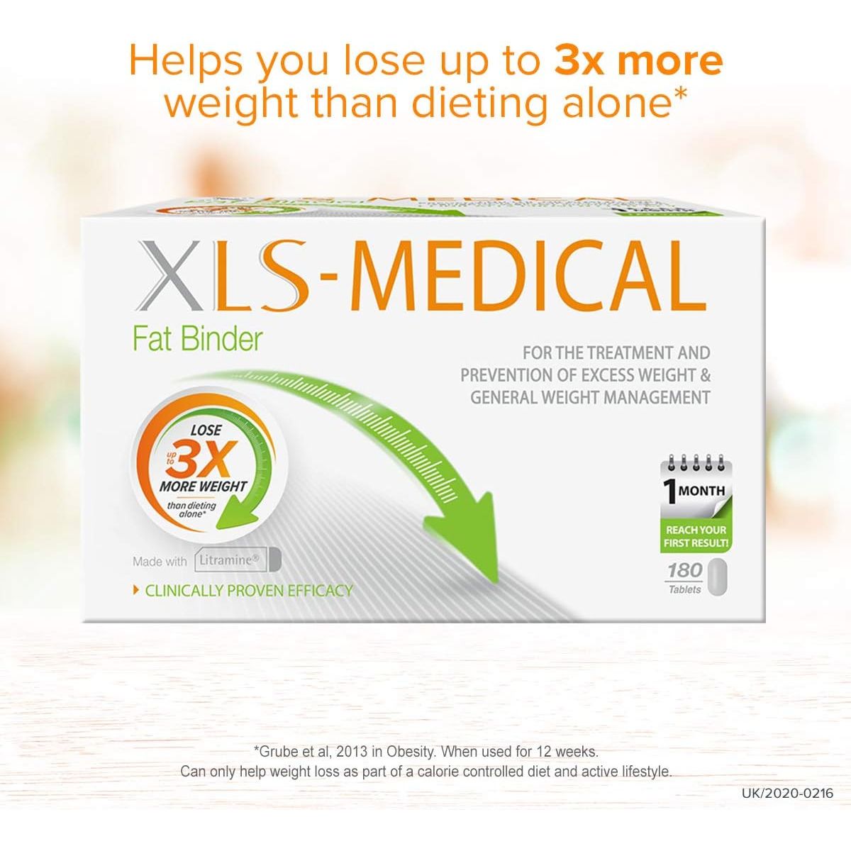 Xls-Medical Fat Binder 180 Tablets - Reduce Calorie Intake from Dietary Fats - up to 3X More Weight Loss - with Litramine as Active Ingredient - 30-Day Treatment