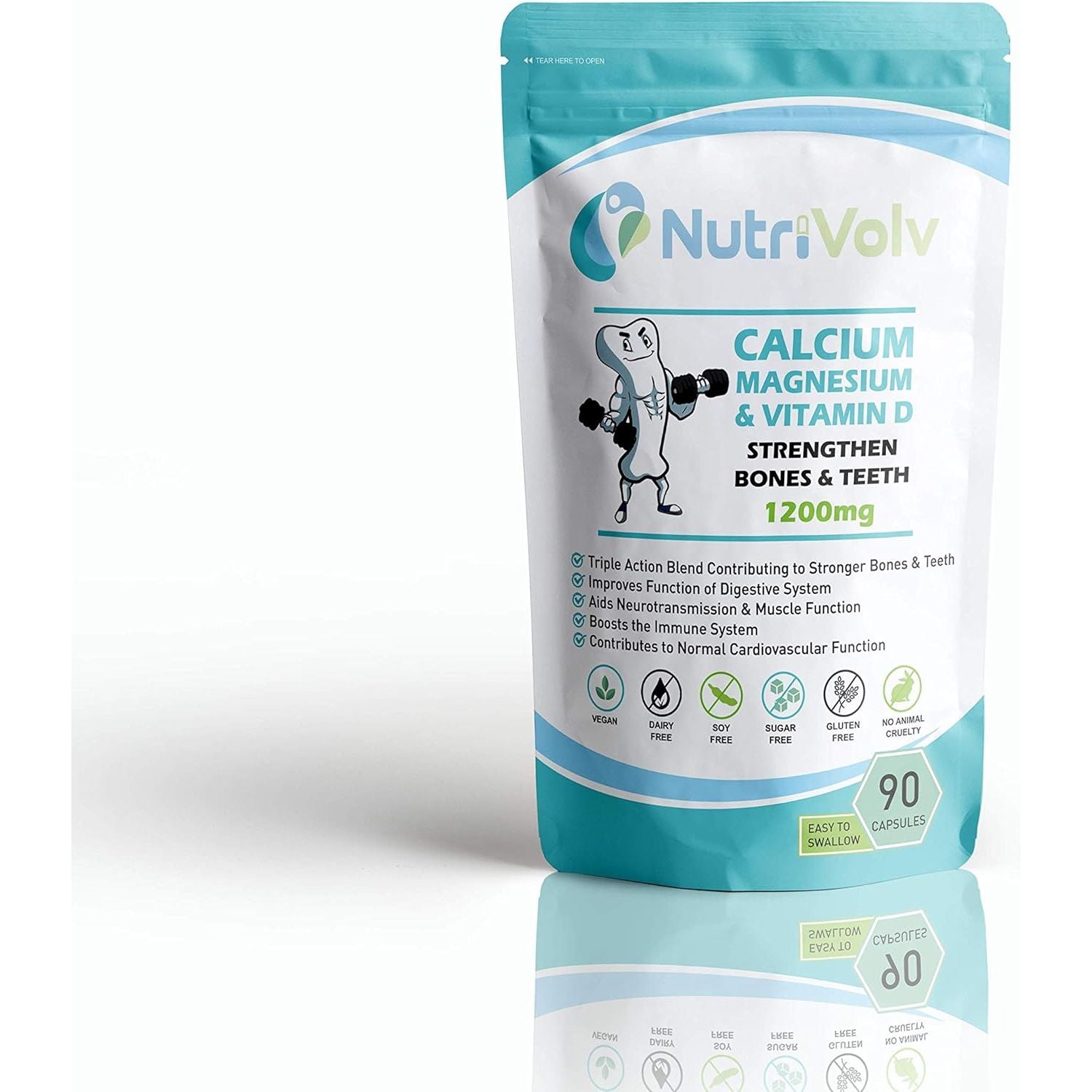 Calcium Magnesium & Vitamin D High Strength Vegan Capsules Strengthen Bones & Teeth & Joints Support | 90 Capsules