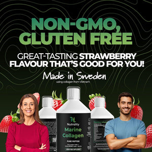 Nutrality High Strength 10,000Mg Marine Collagen for Skin, Hair, Nails and Joints | Hydrolysed Collagen Pure Peptides Drink Infused Hyaluronic Acid | Vitamin C, D and Biotin, Sugar Free Strawberry