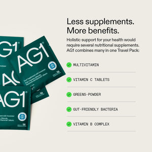 AG1 Greens Powder Supplement | Daily Nutrient Boost: Vitamins, Minerals, Gut-Friendly Bacteria, Gluten Free, Vegan and Keto Friendly | 70+ Ingredients by AG1 Athletic Greens (Travel Packs, 30 Count)