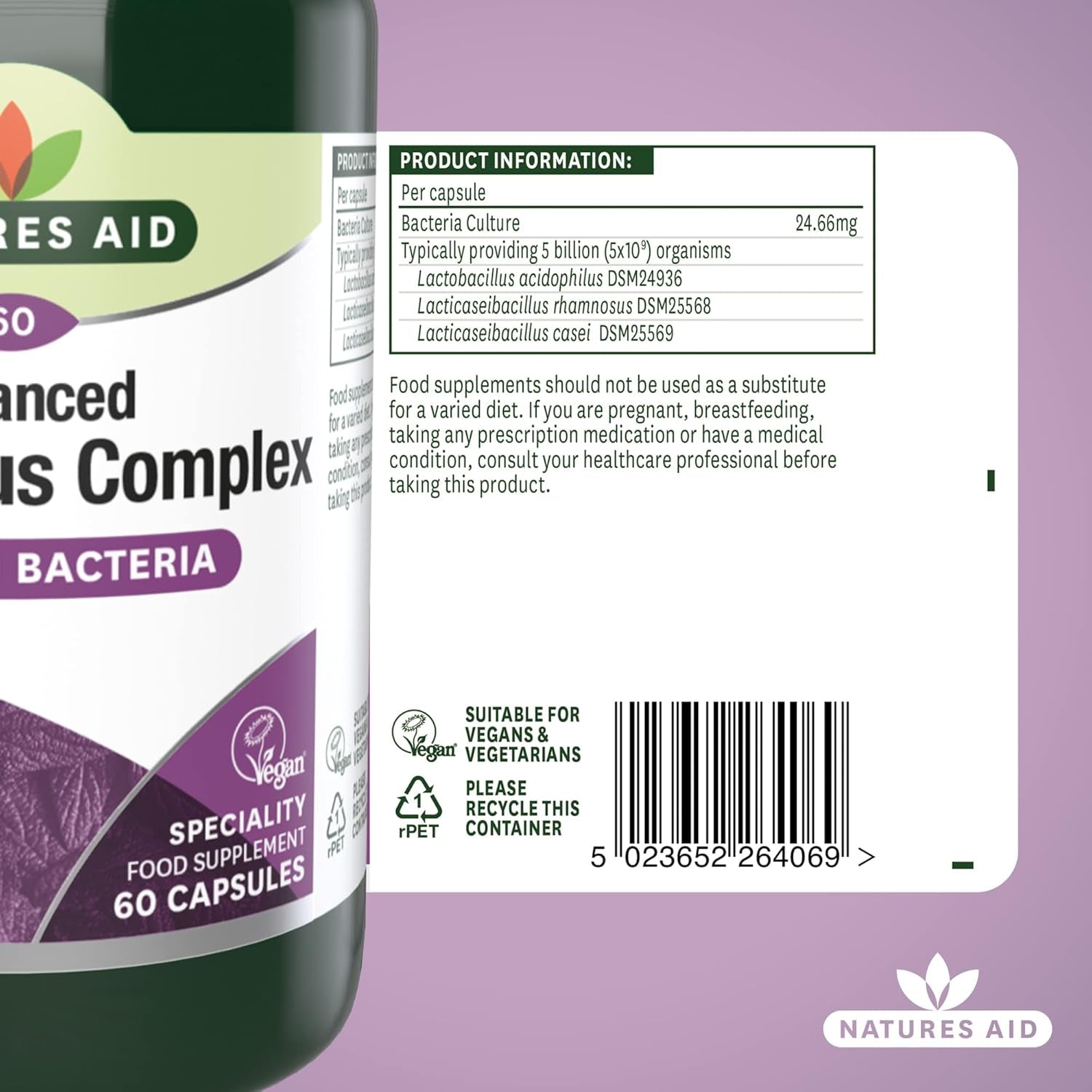 Natures Aid Acidophilus Complex 5 Billion CFU – High Strength Probiotic Supplement 5 Billion Live Bacteria – Supports Digestive Health & Gut Flora – Vegan, Gluten Free, Non-Gmo – 60 Capsules