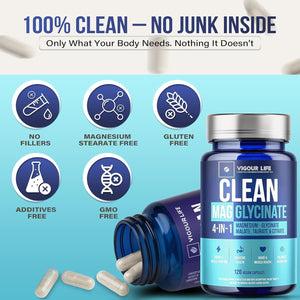 Magnesium Glycinate Complex 120 Vegan Capsules, High Absorption 4-In-1 Magnesium Supplement with Malate, Citrate & Taurate, for Sleep Support, Muscle Recovery, Heart Health & Energy