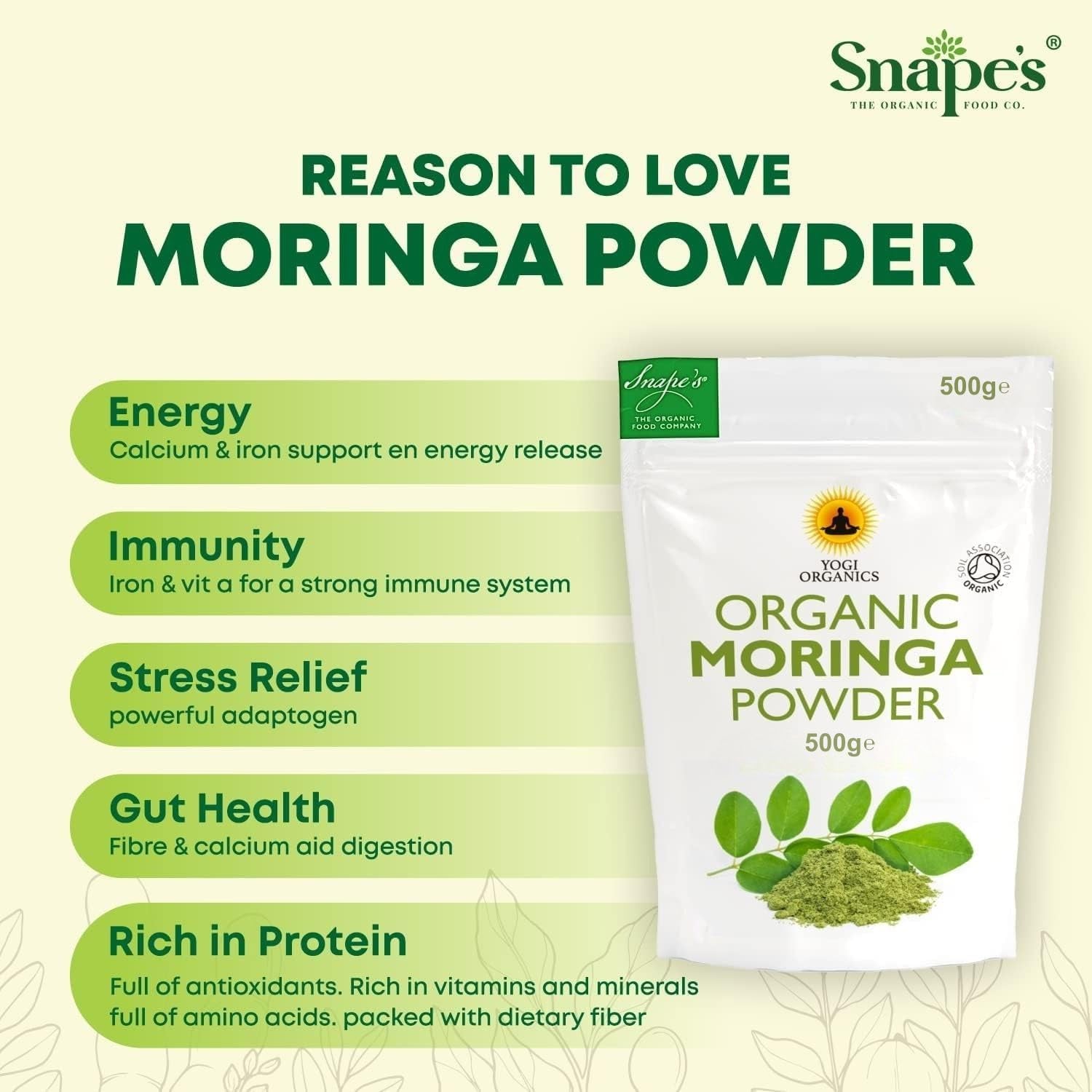 Organic Moringa Powder, 500G Premium UK Certified Organic Pure Moringa Leaf Rich in Essential Vitamins & Minerals