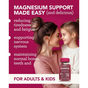 Magnesium Gummies for Adults & Kids - 150Mg Magnesium Supplements for Sleep, Relaxation & Muscle Support - Natural Grape Flavour - No Artificial Colours - Vegan - 60 Gummies Easy to Chew