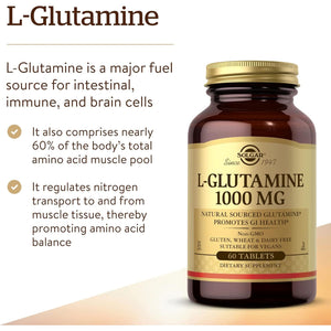 Solgar L-Glutamine 1000 Mg Tablets - Pack of 60 - Supports Muscle Function - for Active Lifestyles - Great Addition to Whey Powder - Vegan