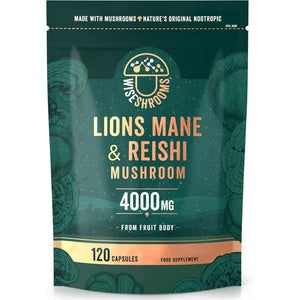 Lions Mane Supplement 4000Mg with Reishi Mushroom | Lions Mane Capsules High Strength | 120 Powder Capsules | Vegan | Wiseshrooms