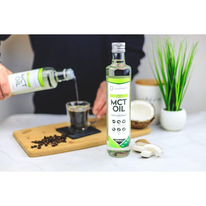 Pure Organic MCT Oil Glass Bottle, Triple Steam Distilled, Premium 100% Coconut Zero Palm Oil, Perfect for Keto Diets, IF (Fasting) & Bulletproof Coffee, Non-Gmo (C8/C10)