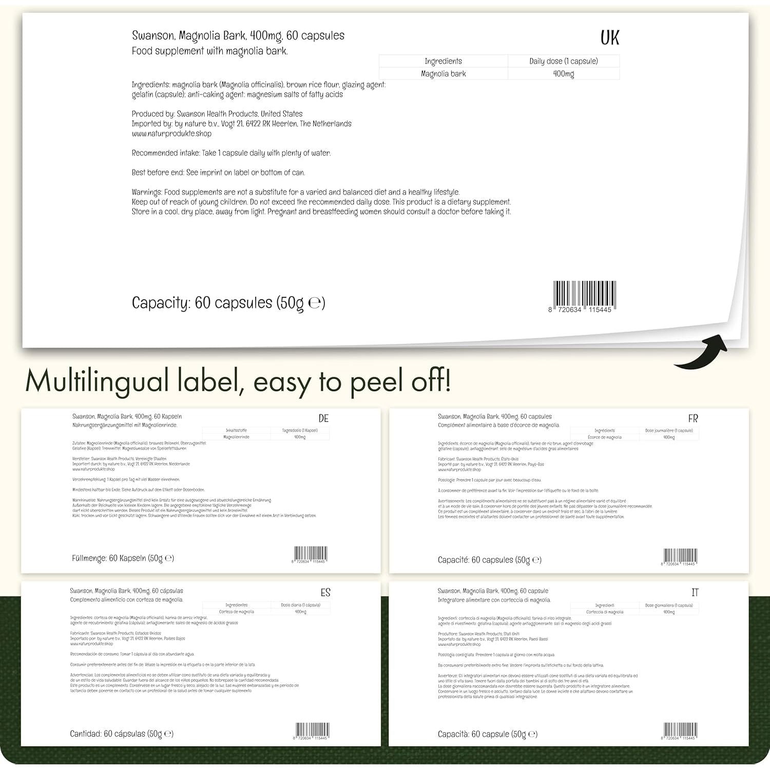 Swanson Full Spectrum Magnolia Bark, 400Mg, 60 Capsules, High Strength, Lab Tested, Soy Free, Gluten Free, Non-Gmo