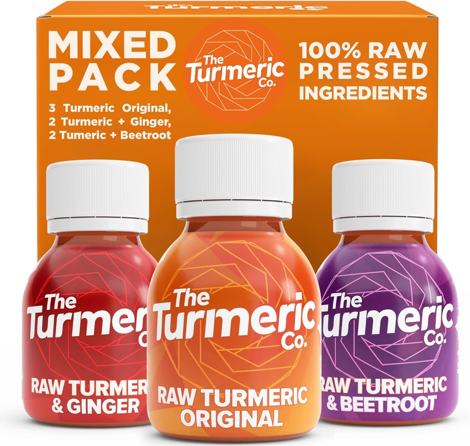 Turmeric, Ginger, Beetroot Shots - the Turmeric Co 7 Pack of Mixed Shots of Healthy, Vegan Shot Drinks, High Strength, Immune Support Made from Fresh Cold Pressed Turmeric and Ginger, Made in the UK